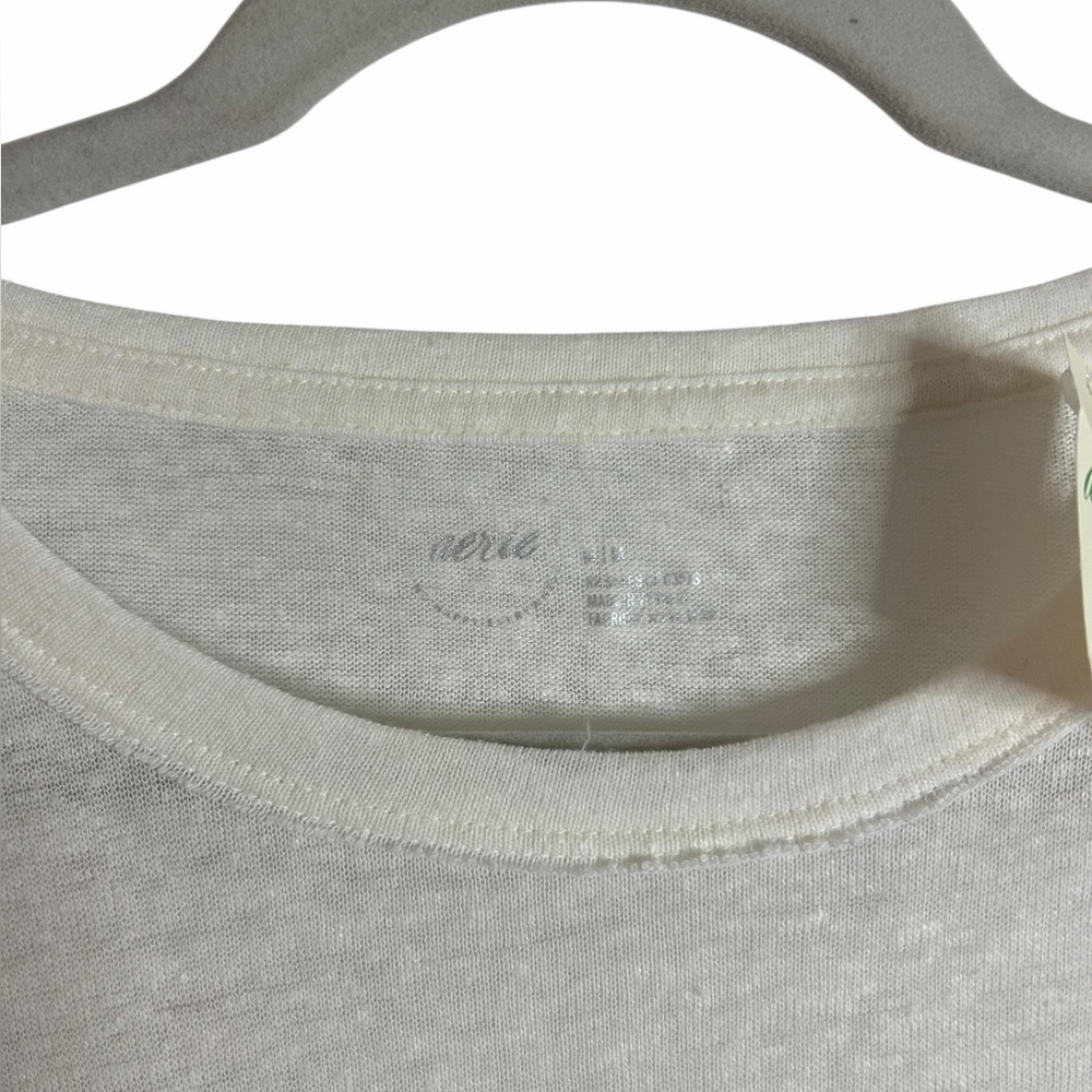 Aerie Breezy Boyfriend White Palm Tree T-Shirt Linen blend Neon Womens Med NWT - Picture 12 of 12